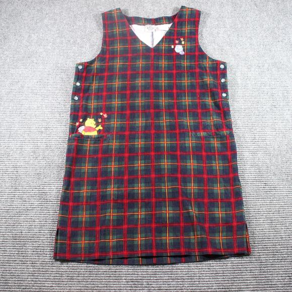 Disney Store Jumper Womens Medium Red Green Plaid Corduroy Winnie the Pooh - Picture 1 of 12